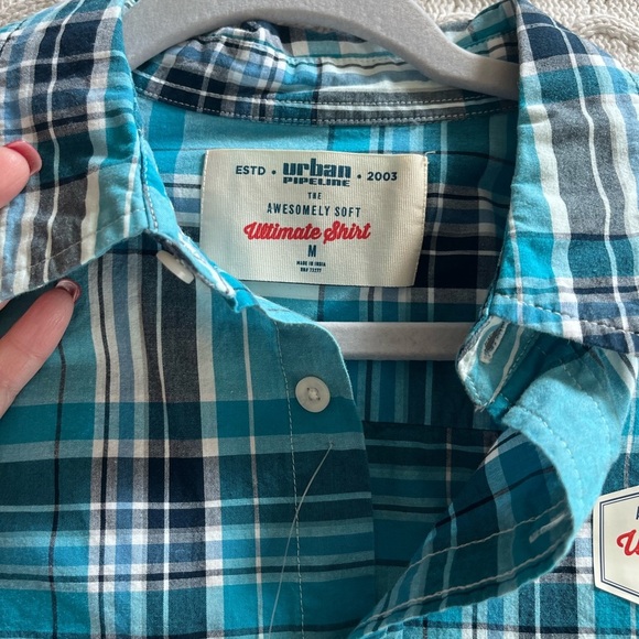 NWT Men's Urban Pipeline Turquoise Plaid Shirt Size Medium - Picture 12 of 13